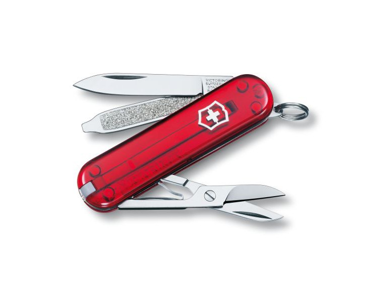 Navaja-Victorinox-mini-5-usos-Classic-SD-roja-transparente