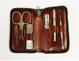 Estuche de manicura 5 piezas Dreiturm cuero Whisky con cortauñas