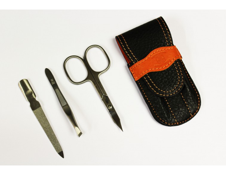 Estuche-manicura-3-piezas-Dreiturm-Duocolor-negro-naranja