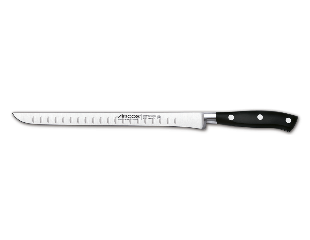 Cuchillo Jamonero alveolado Arcos Riviera 25 cm negro - Ganivetería Roca