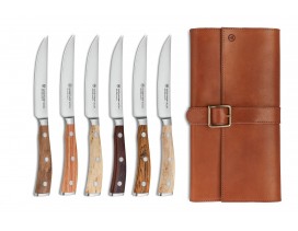 Set de 6 cuchillos para carne Wüsthof Classic Ikon madera con funda cuero