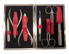 Estuche de manicura y pedicura 7 piezas inox Alpen - cuero rojo