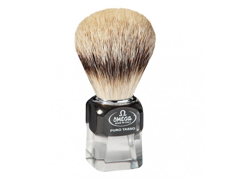 Brocha afeitar Omega tejón 1ª mango cristal/negro